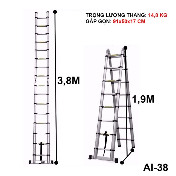 Thang nhôm rút đa năng Nikita NKT- Chữ A (1,9+1.9 mét)