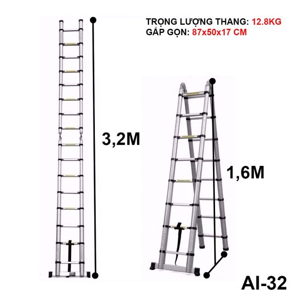 Thang nhôm rút đa năng Nikita NKT- Chữ A (1,6+1.6 mét)