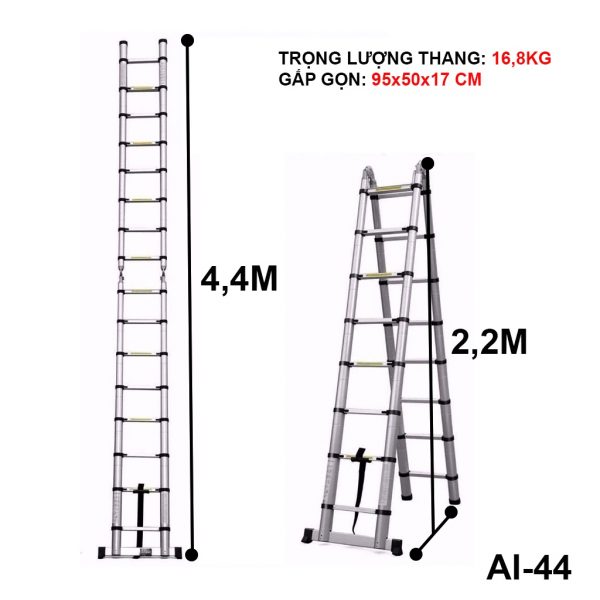 Thang nhôm rút đa năng Nikita NKT- Chữ A (2,2+2.2 mét)